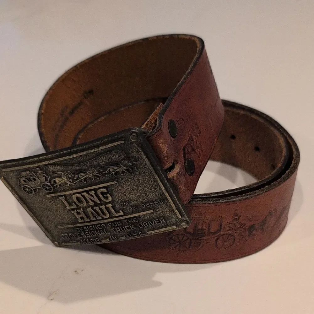 Long Haul by Jonbil Brown Harness Leather Belt Brass Buckle Size 40 Made In USA